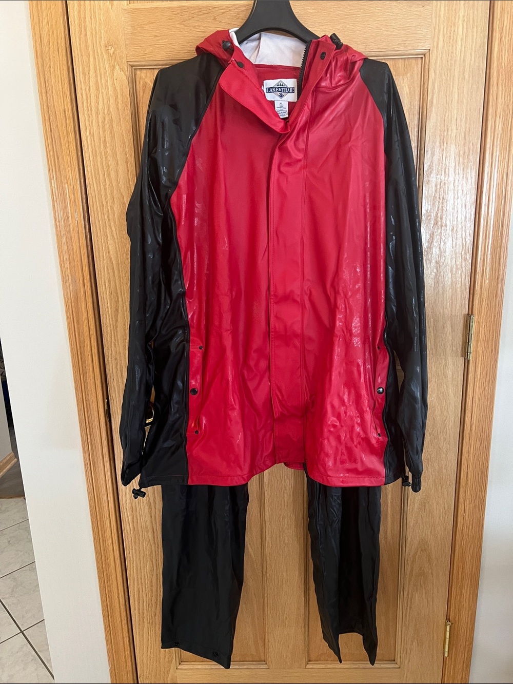 Lake & Trail Waterproof Red & Black Men's Two-Piece Rainsuit with Hood